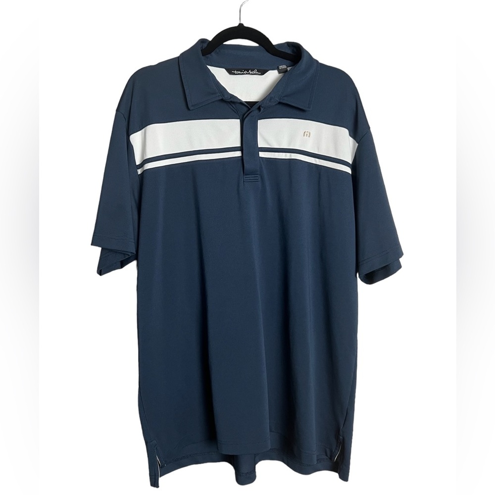 Travis Mathew Mens Color Block Striped Golf Polo Short Sleeve Shirt‎ Blue Sz XXL